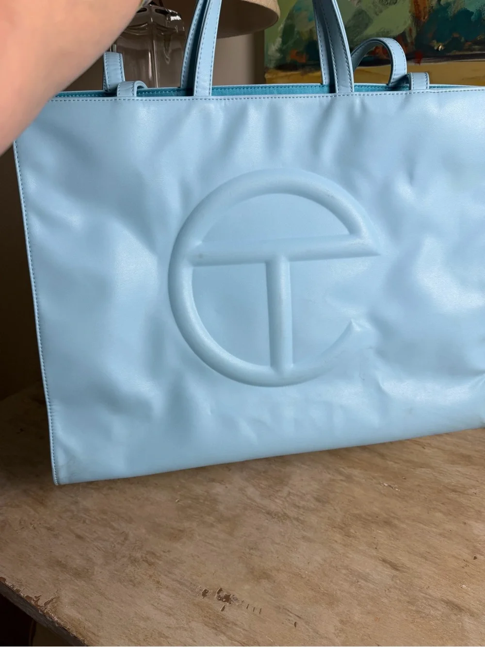 Telfar Light Blue Embossed Leather Tote EUC with dustbag